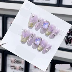 Verwijderbare en draagbare nail art Franse amandel ombre handgemaakte opdruknagels lange acryl valse nageltips innail (kleur: 29115, maat: M)