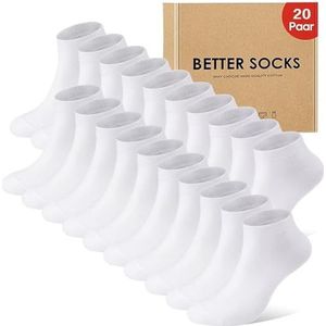 IceReco 10 paar herensokken, kort, katoen, zomersokken dames, korte sportsokken, loopsokken, trekking, tennis, elastisch, 20 x wit, 35-38 EU