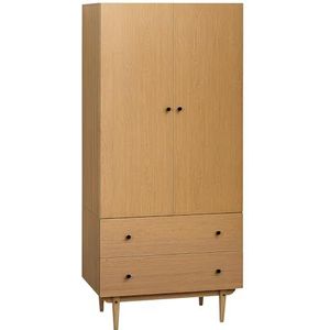 HOMCOM Kledingkast, opbergkast met 2 deuren, 2 laden en stang, 80 x 52 x 180 cm, houtlook