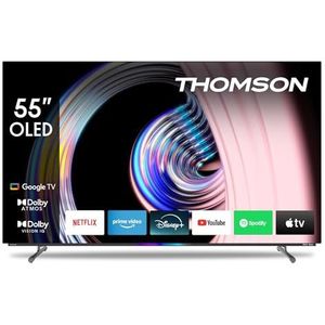 THOMSON 55 Inch (139 cm) OLED 4K UHD Smart Google TV, Wi-Fi, Dolby Vision IQ, Dolby Atmos, HDR10, Bluetooth 5.1, Triple-Tuner (Kabel/Satelliet/Antenne), HDMI, CI+, A+ Paneel – 55OG8S24–2025
