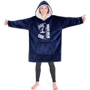 CityComfort Deken met capuchon voor kinderen, fleece hoodie-deken om aan te trekken, grijs, Eén maat (Blauw Gamen)