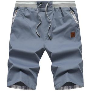 Djtnzdm Heren Shorts Katoen Cargo Zomer Elegant Casual Elastische Bermuda Chino Shorts met Zakken, Lichtblauw, S