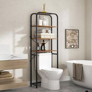 sogesfurniture Toiletrek, badkamerrek met 4 niveaus, ruimtebesparend rek boven het toilet, wasmachinerek, opbergrek voor badkamer, 64 B x 25 D x 171 H cm