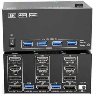8K KVM-switch 4 monitoren 2 computers Ondersteuning for twee 8K60Hz 4K120Hz PC Uitgebreide weergave Naadloze Schakeling