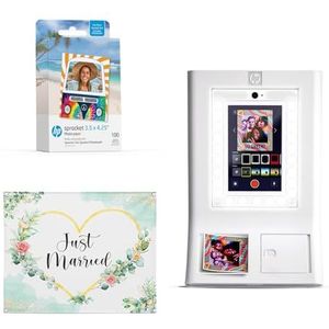 HP Sprocket Fotohokje Instant kleurenfotoprinter (Wit) + Zinkpapier (100 vellen) + Achtergrond voor trouwfoto's (1)