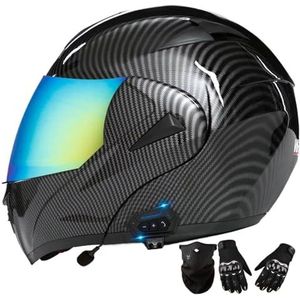 Bluetooth-motorhelm, modulair opklapbaar integraalhelm met dubbel vizier DOT/ECE goedgekeurde motorhelmen Motor Street Bike Racing-helm ( Color : Colorful , Size : XS )