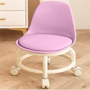 FXLUHAY Lage rolstoel wielkruk stoel PU lederen rolkruk stoelen op wielen voor thuiskantoor fitness ronde roller stoel kruk (roze)
