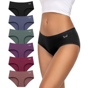 TANSTC Set van 6 katoenen onderbroeken voor dames, hipsterslips, lage taille en stretch, ademend, 6 x slips, XL