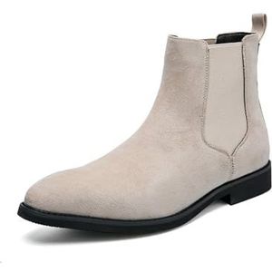 Mens Chelsea Boots Suede Casual Ankle Boots Dress Boots Elastic Slip On Boots For Men Fashion Boots (Color : Beige, Size : EU 43)
