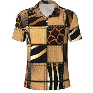 Migpkd Jeans Denim Patchwork Mannen is Golf Polo Shirts Korte Mouw Prestaties Vocht Wick Casual Print Collared Golfshirts voor Mannen, Zwart, M