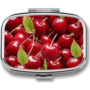 Rode kersen pillendoos reizen pillenorganizer 2 compartimenten wekelijkse pillenetui met spiegel een dag medicijncontainer medicijnorganizer voor portemonnee, zak of portemonnee