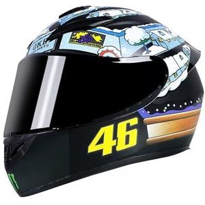 Full Face Motorhelm met Dubbele Achtervleugels DOT Gecertificeerd - Lichtgewicht en Duurzame Volwassen Motorfiets Straat Fietshelm (Gele lijnen, M)(Black Snow House,XX-Large)