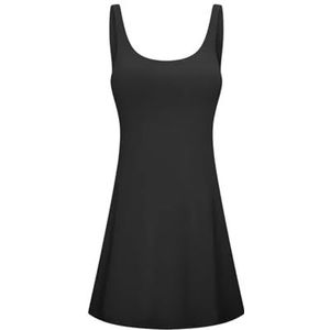 Tennisjurk voor dames, golfjurk voor zomertraining, ingebouwde beha en shorts met binnenzakken, mouwloze sportkleding (zwart, 10 l)