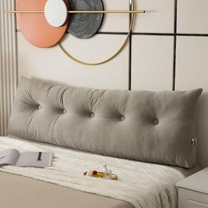 GeRRiT Rugleuningskussen voor op bed, twin-/kingsize/queensize, wigkussen voor zitten in het hoofdeinde van bed, kussen met zijzakken, rugsteun, lang kussen (grijs, 180 x 40 x 12 cm)