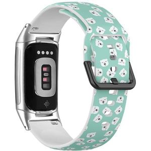 RYANUKA Zachte sportband compatibel met Fitbit Charge 5 / Fitbit Charge 6 (Head Polar Bear) siliconen armband accessoire, Siliconen, Geen edelsteen