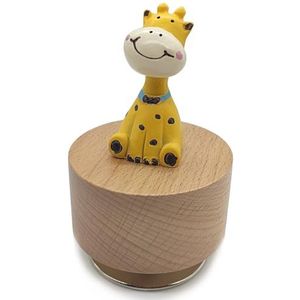 falado Mini Houten Dier Rotary Music Box met Schattig Giraffe Ornament (You Are My Sunshine.)