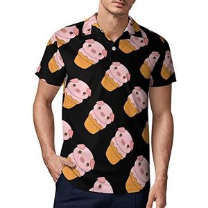 Leuke Ice Cream Pigs Heren Golf Polo-Shirt Zomer Korte Mouw T-Shirt Casual Sneldrogende Tees 3XL