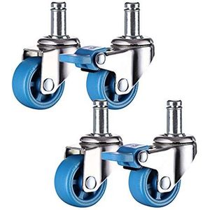 zwenkwielen, trolleywielen, 4-pack zwenkwielen, pc-materiaal wielen, meubelwiel, draadstangmontage M11, blauw, slijtvast, 120 kg draagvermogen, voor stoel, tafel, bloem S (kleur: rem,