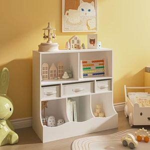 [en.casa] Kinderkast Vastesa open kast met 5 vakken voor speelgoed met 3 dozen 75x80x40 cm MDF wit