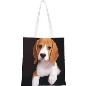 LamaMe Ovely Pet Dog Beagle 12ann Herbruikbare Canvas Tote Voor Winkelen Strand Moederdag Gift Bag, Zwart, Eén maat