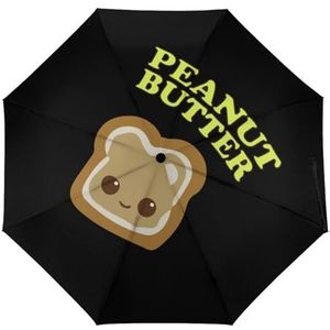 Pindakaas-smiley Gezicht Mode Paraplu Voor Regen Compact Tri-fold Reverse Folding Winddicht Reizen Paraplu Handleiding