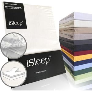 iSleep Perkal Split-Topper Hoeslaken - 100% Perkal Katoen - Rondom Elastiek - Litsjumeaux - 180x210 cm - Wit