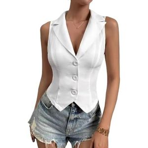 LoprNsdgt Womens Button Down Cropped Vest Sexy Slim Fit Solid Elegant Y2k Uitgaan Tops,Wit,L