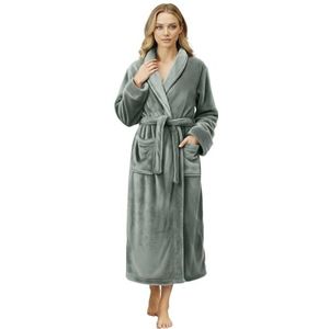 NY Threads Luxe Jurkenjurk voor Vrouwen | Super Soft Fleece Badjas | Gezellige Sjaalkraag Loungewear en Nachtkleding (Large, Staal Grijs)