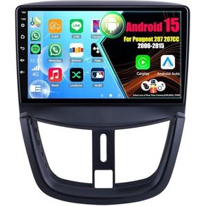 Android 15 2 Din Autoradio 9in Auto Stereo voor Peugeot 207 207CC 2006-2015 met Draadloze Carplay Android Auto Bluetooth GPS Navigatie(8Core(8+128GB))