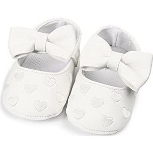 Kerst Schoenen Meisjes en jongens casual schoenen 3 lederen hart-vormige bedrukte haak zachte zool Kerst Elf Schoenen (Color : White, Size : 0-6 Months)