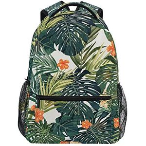 Groene bomen oranje bloempatroon schoolrugzak voor meisjes jongens middelbare school stijlvol ontwerp student tassen boekentassen, Patroon, 11.5×8×16In