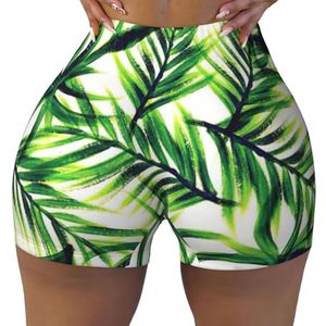 Jkkghll Palmboom Groene Bladeren Print Workout Shorts Stijlvolle Fitness Training Zomer Workouts Gym Sessies Dagelijks Dragen, Zwart, S