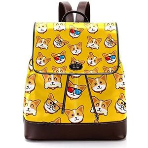 Gepersonaliseerde casual dagrugzak tas voor tiener gele honden Corgi expressie schooltassen boekentassen, Meerkleurig, 27x12.3x32cm, Rugzak Rugzakken