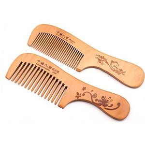 QiCheng&LYS Houten kam, houten kam met brede tanden voor krullend haar, antistatisch, geschikt voor dames, heren, kam van natuurlijk sandelhout (2 STUKS handvat)