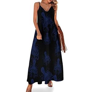 Octopus Sling Maxi-jurk voor dames, V-hals, casual, mouwloos, verstelbare riem, sexy lange jurk