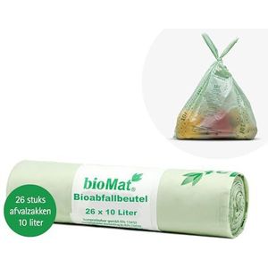 bioMat Composteerbare 10l Afvalzakken, 26 Afvalzakken, Premium Kwaliteit, DINplus gecertificeert, Klimaatneutral, Geproducerd in Duitsland