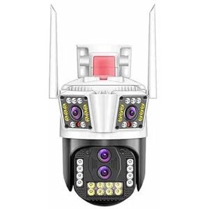 Bewakingscamera, IP 360 Home App 8MP 4K Security Camera 4 Lens 10X Zoom 3 Screens PTZ Camera Two Way Audio Auto Tracking Color Night Vision(4 Lens add 128G Card)