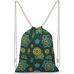 Kleurrijke Bloem Decoraties Trekkoord Rugzak String Bag Sackpack Canvas Sport Dagrugzak voor Reizen Gym Winkelen