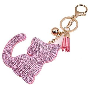 Caolator strass kat sleutelhanger, sleutelhanger, legering, autosleutels, handtas hanger roze roze