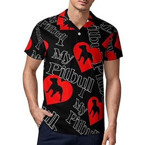 I Heart My Pit Bull Dog Golfpolo voor heren, zomer, korte mouwen, casual, sneldrogende T-shirts, S
