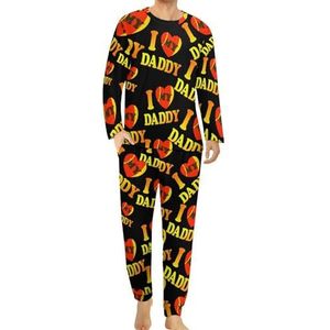 I Love My Daddy Pyjama voor heren, loungewear met lange mouwen, bovendeel en onderbroek, 2-delig
