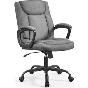 Songmics OBG040G01 Bureaustoel, computerstoel, ergonomische draaistoel, kantelfunctie, in hoogte verstelbaar, armleuningen met zachte bekleding, katoenmix, grijs