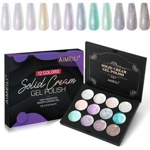 AIMEILI Glitter Gel Nagellak Palette Set - 12 Kleuren UV Lamp Ondergedompeld Solid Cream - 14