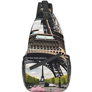Bloem Parijs Eiffeltorens Print Schoudertas, Crossbody Sling Rugzak, Sling Bag Borsttas, Dagrugzak voor Vrouwen Mannen Reizen Wandelen, Flower Parijs Eiffeltoren, Eén maat