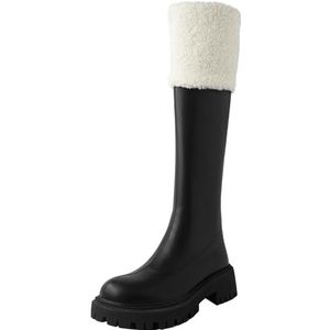 Cocey Sneeuwlaarzen voor dames, ronde neus, ritssluiting, kniehoge laarzen, zwart, 35 EU