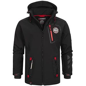 Geographical Norway Tacebook Heren - Softshell Jas Heren Waterdichte Hooded UK - Comfortabele Outdoor Jas Tactische Windjack - Wandelen Skiën Herfst Winter Lente, Zwart, L