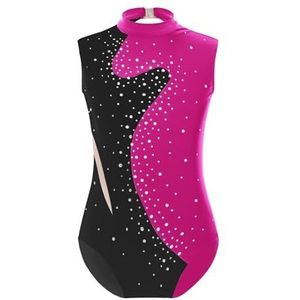 NUOYIXUAN Gymnastiekpak voor meisjes en jongens, klassieke dansbody met glanzende strassteentjes, mouwloos (roze, 12)