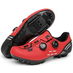 MTB Fietsschoenen met Schoenplaatjes Racefiets Schoenen Carbon Zelfsluitende Racing Speed Sneaker SPD Mountainbike Schoeisel voor Mannen en Vrouwen,Rood,43EUR