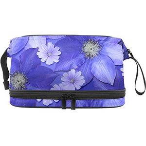 Grote capaciteit reizen cosmetische tas,Liefde Romantische paarse bloem bloemen, make-up tas, waterdichte make-up tas organisator, Meerkleurig, 27x15x14 cm/10.6x5.9x5.5 in