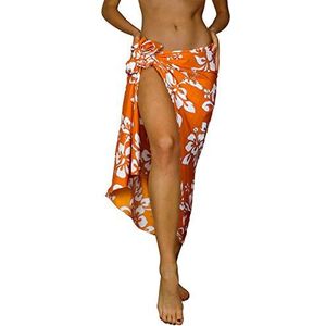 King Kameha Hawaii sarong pareo strandwikkeling dames funky casual bikini cover up strandjurk badpak hibiscus print, sarong hibiscus oranje groot, L